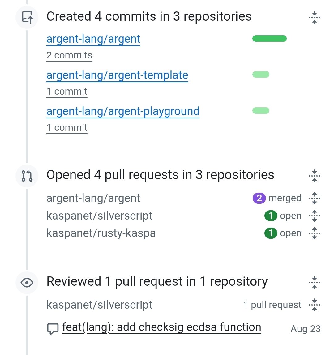 michaelsuttonil's tweet photo. life is interesting @ kaspa core r&amp;d 

one day i find myself prepping a deep dive + roadmap for DK
the next i help review and final-edit three KCCs
and on the third i do this (help harden silverscript + sync argent): https://t.co/OHNTm2GqGW