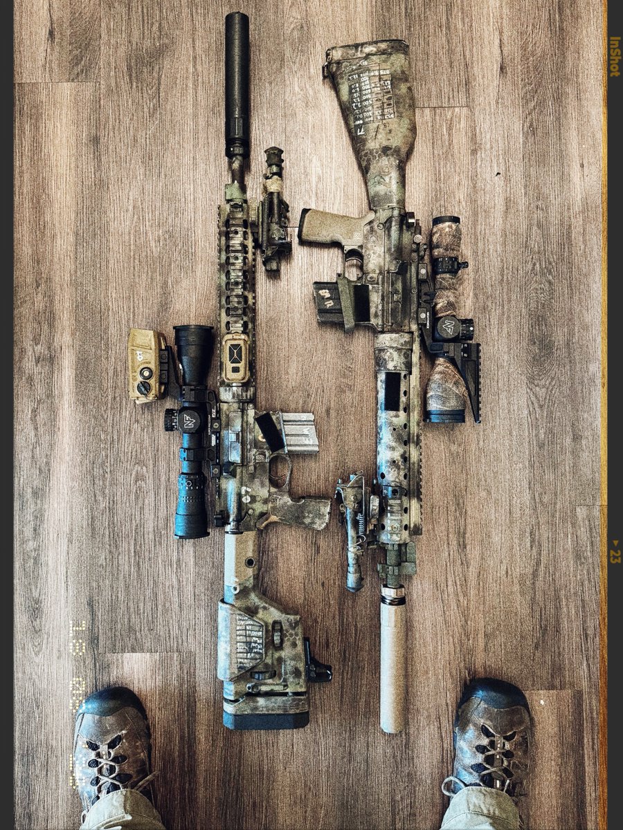 OpticsPlanet's tweet photo. OXYMORON: Unhealthy MK12 obsession.

MK12 mod 1 w/ NX-6 | 2-12

MK12 mod 0 w/ NX-8 | 2.5-20

Powered by @rosco_mfg barrels and bolts

Scopes held in by NF Mount and @GeisseleAuto Super precision mount.

Triggers SSAE Geissle Triggers 2 stage

@GriffinArmament PSR 5 & 7 suppressors to keep the sounds civilized 

Impact 4000 LRF 

📷 by @barrelandhatchettg