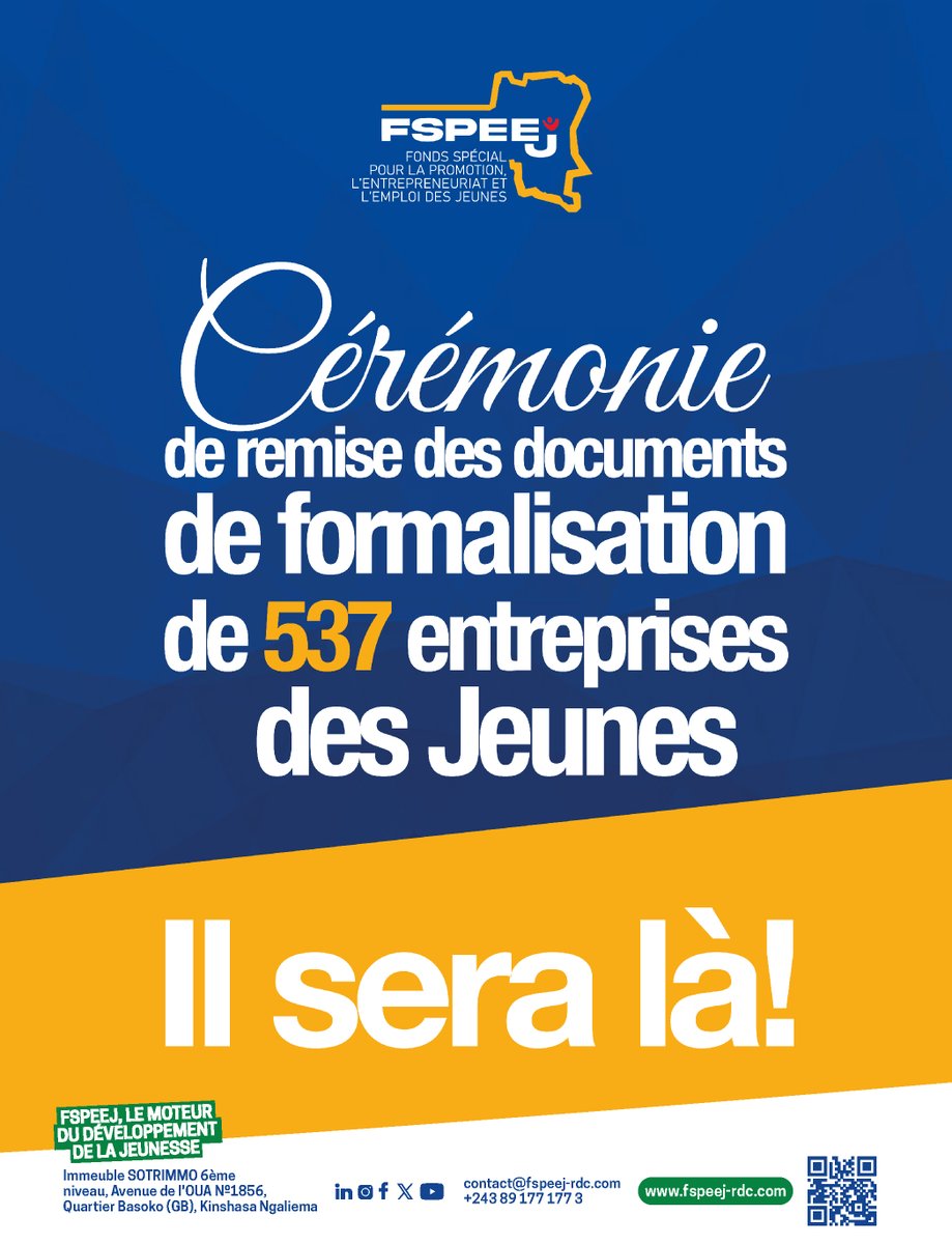 fspeej_RDC's tweet photo. Enfin,

le rendez-vous est pris. Il sera là ! ✨

📌 537 entreprises
📌 537 parcours
📌 537 ambitions
📌 537 Jeunes qui  entreprennent et construisent la RDC 🇨🇩

#FSPEEJ #Entrepreneuriat #JeunesseCongolaise #RDC #Formalisation #Entrepreneurs https://t.co/iv8Ag3XsKy