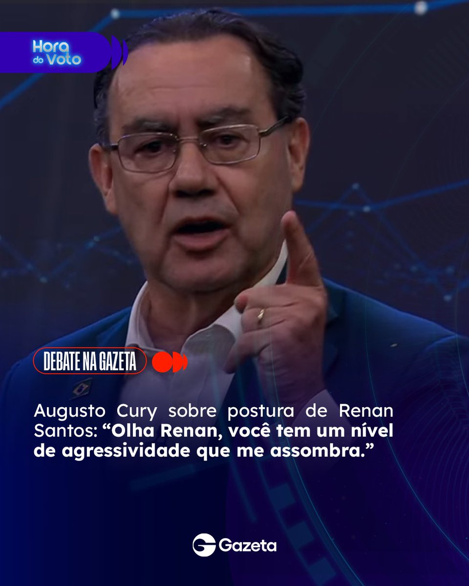 JornalDaGazeta's tweet photo. No primeiro embate direto do debate, Augusto Cury comentou sobre o tom adotado por Renan Santos durante os comentários e avaliou a postura do candidato. 
Acompanhe o Debate para Presidência ao vivo na TV Gazeta.

#DebateNaGazeta #HoraDoVoto #JornalDaGazeta https://t.co/fV4bUQdINL