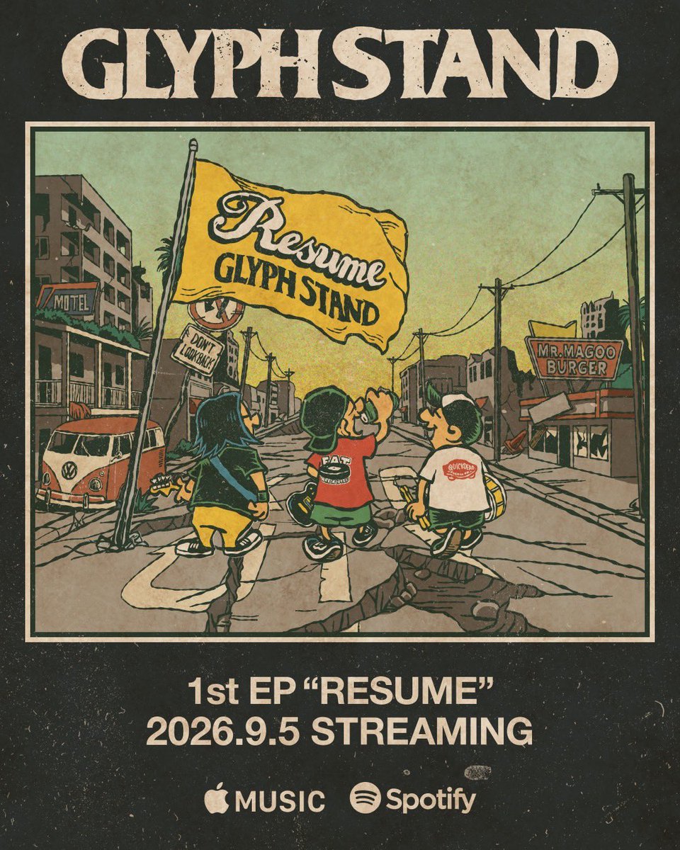 GLYPHSTAND's tweet photo. 🔥 RELEASE INFO 🔥

2026.09.05 SAT

GLYPH STAND
1st EP「RESUME」

各種音楽配信サービスにて配信開始

そして同時に、
CDをライブ会場限定で販売します

1st EP「RESUME」

ぜひ聴いて、そしてライブ会場で手に取ってください！

#GLYPHSTAND #RESUME #1stEP #NewRelease #福井バンド #メロコア https://t.co/60v3sKTNHy