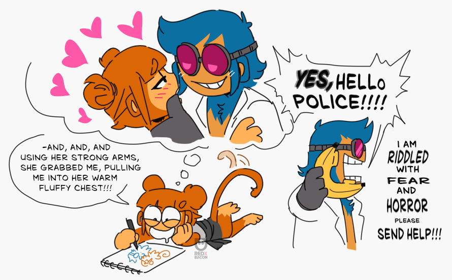 REDXFUR's tweet photo. "HELLO. POLICE. I NEED A THREAT REMOVED. NOW."

"-and then they snugggleddd and they kisssssed!!!!" 

Ft| Amphelia / Rosalia #btd6 https://t.co/row3luEkt8