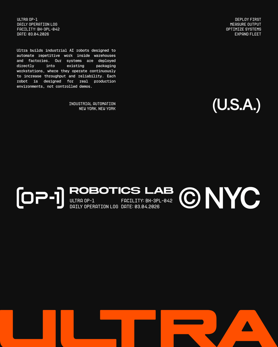 kyleanthony's tweet photo. One of the OP1 brand concepts we created for Ultra Robotics. We didn’t end up going with this one, but loved the direction. https://t.co/qvLqrvYAJL