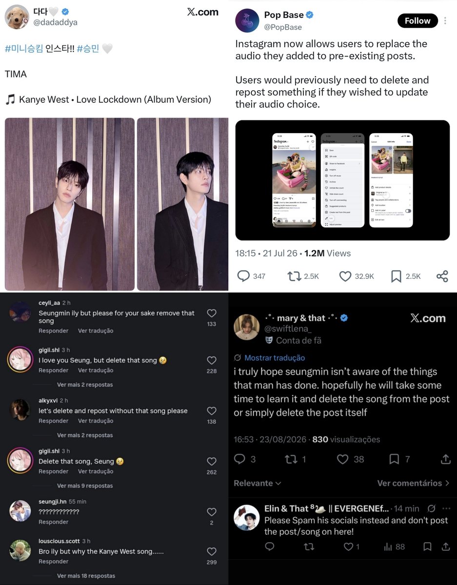 taesoothe's tweet photo. Attacking me like a rabid misogynist for pointing out stray kids love chris brown, doesn't change that they do. Just like another stray kids member quickly replacing Kanye West audio in his post doesn't change the fact he used it in first place. I would recommend you to sit out of cancelling BTS over meeting an abuser when you stan one