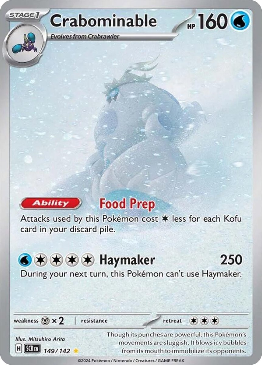 PokePriceTrackr's tweet photo. 💸 Sunday Steal alert!
🃏 Crabominable – 149/142
📍 Stellar Crown
💵 Market: $3.14
📉 Trend: -2.1%
Market correction = potential steal.
Frame-worthy or binder fodder?

#PokemonTCG #GottaCatchEmAll #StellarCrown #PokemonCollector https://t.co/8NUitn3N4U