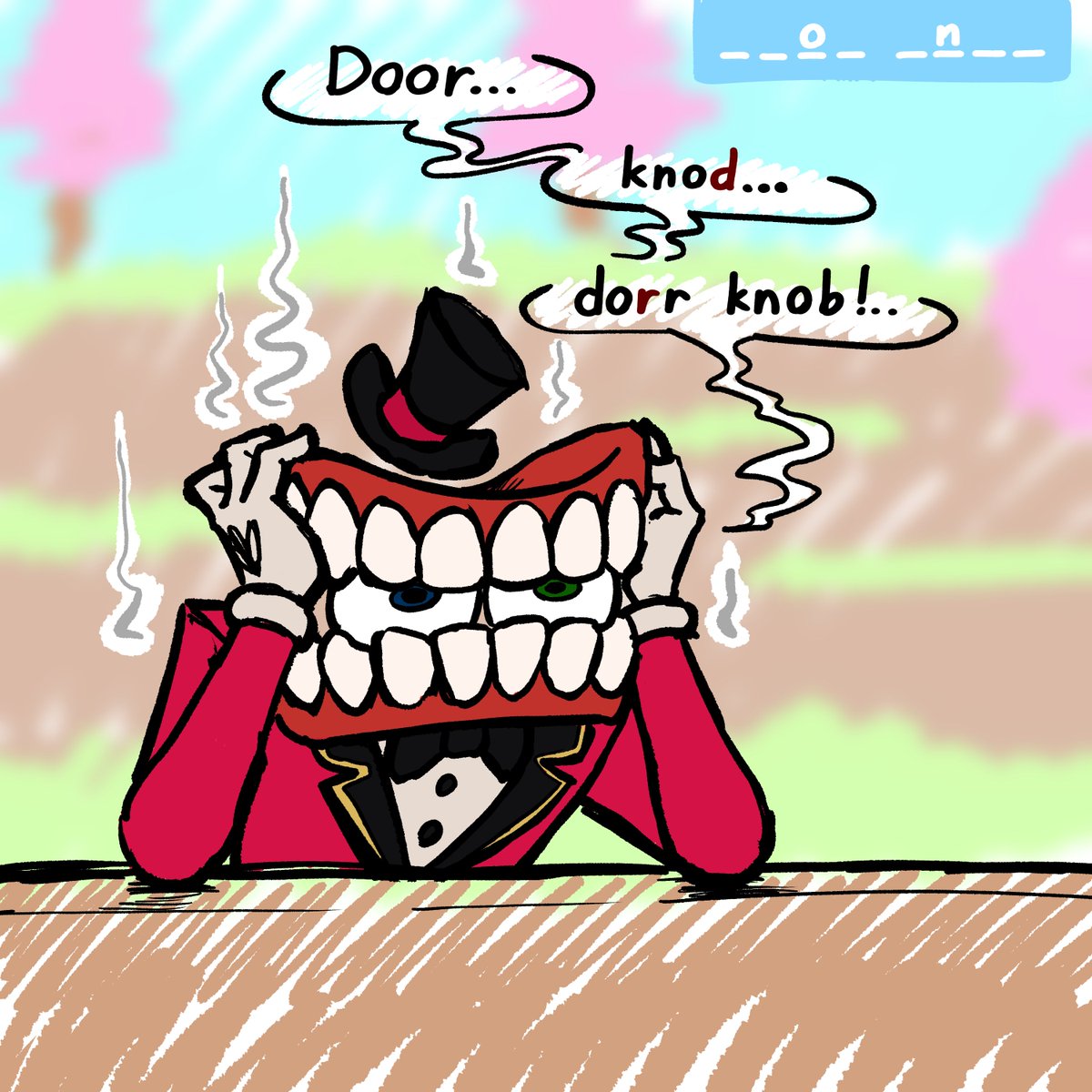 RuWillEatYou's tweet photo. So @Spammed_Axolotl and I were playing Guess the drawing on Roblox while cosplaying Caine and Jack a while ago and just thought of drawing one stupid scene from that https://t.co/4dTfi9zeuS