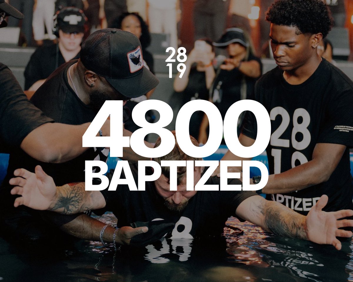 2819Church's tweet photo. Caption:

EPIC. Today, we celebrate a HISTORIC Baptism Sunday as nearly FOUR THOUSAND, EIGHT HUNDRED disciples made public declarations of faith in Christ.

Family, thousands went into watery graves to bury what they came here to leave behind. And when they came up, they did not come up to negotiate with the old life. And the question is no longer what they said in the water. The question is what their lives will say tomorrow. From this moment on, NO TURNING BACK.

#2819Baptism
#2819Church
#WeAre2819Church
#UntilAllHaveHeard