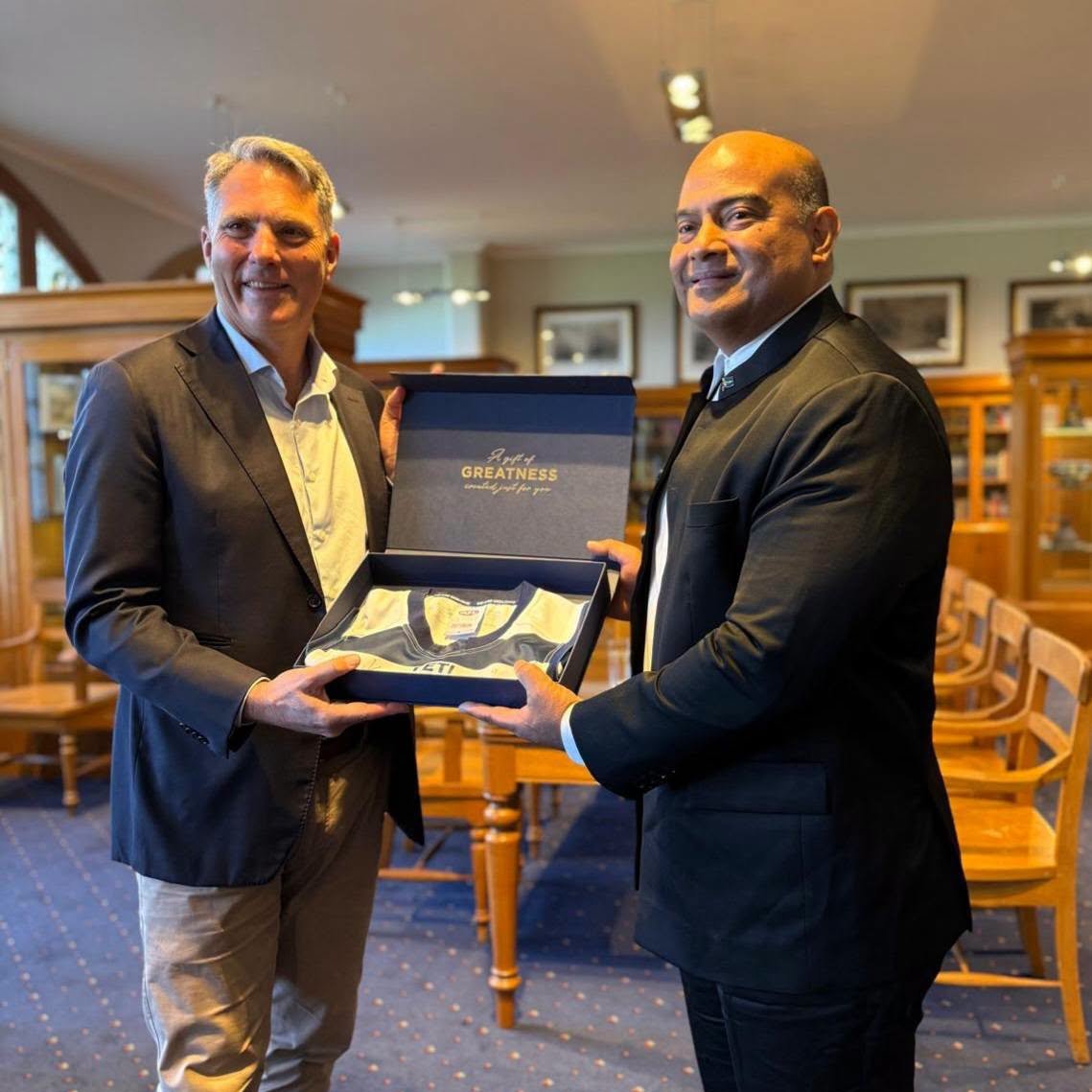 Republic_Naoero's tweet photo. President Adeang held a courtesy meeting with Aus. Deputy PM the Hon. Richard Marles MP at Geelong Grammar. The leaders discussed progress in implementing the Naoero–Australia Treaty &amp; reaffirmed their commitment to strengthening the longstanding partnership between Naoero &amp; Aus. https://t.co/fa7IeEtPGq