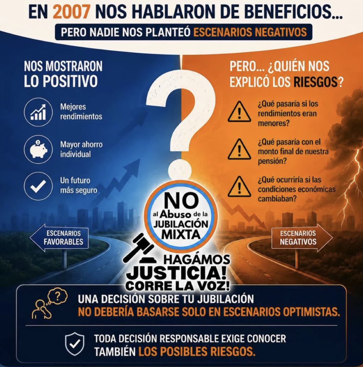 AlvaroAlvaradoC's tweet photo. ¡Es momento de hacer valer nuestra voz! ✊🏼🇵🇦
En 2007 vendieron la Jubilación en el  subsistema Mixto como un camino de rendimientos y futuro seguro con rendimiento de 6.5%, pero jamás explicaron los riesgos ni los escenarios negativos. Hoy más de 15 mil panameños van a pagar las consecuencias de una decisión tomada sin ver la letra pequeña.
No podemos permitir que el futuro y la dignidad de las jubilaciones sigan en el aire. La ciudadanía se ejerce en la calle, unidos y con firmeza.
Reunámonos en una cadena humana en la Cinta Costera.
Cadena humana pacífica con tu bandera, tu pancarta y tu familia.
¡Justicia para nuestros jubilados y cotizantes! 🚨
🗓️ Fecha por definir…. 
Si te sumas di: Me sumo a la cadena Humana. 
Habla ahora o calla para siempre. 
#JubilacionJusta #CintaCostera #Panama #CajaDeSeguroSocial