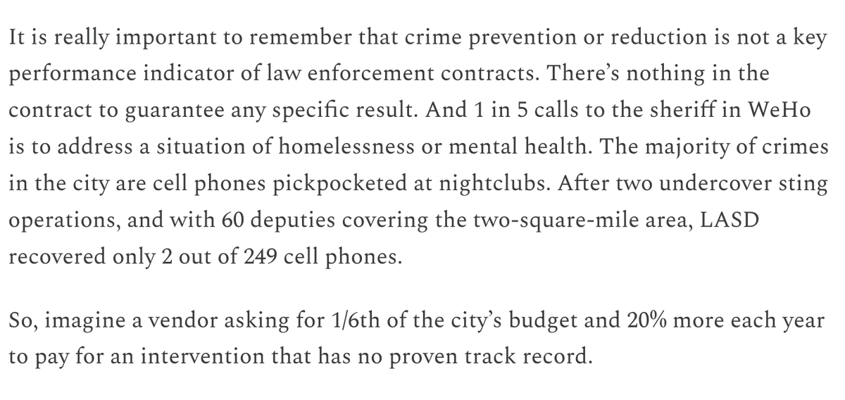 nikasoonshiong's tweet photo. The demand to defund the police is a demand for fiscal responsibility. Police solve 2% of all major crimes, yet monopolize public safety budgets and narratives. 

The LA sheriff operates a $5.5b budget and 17 person PR unit to distract residents from the reality: there's no correlation between the rising costs of law enforcement and crime reduction. The data speaks for itself, which we exposed in WeHo. 
https://t.co/T9c0nMMk0S