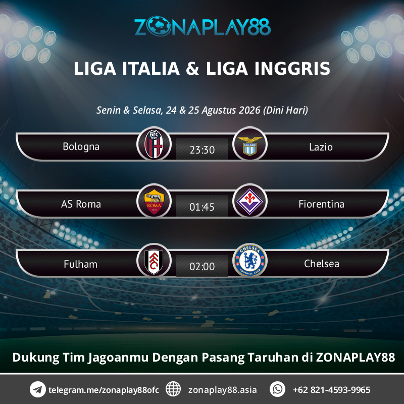 zonaplayupdate's tweet photo. 🔰 S P O R T B O O K 🔰

Senin &amp; Selasa, 24 &amp; 25 Agustus 2026 (Dini Hari)

⚽️ LIGA ITALIA
⚽️ LIGA INGGRIS https://t.co/rtJQD5kGRM