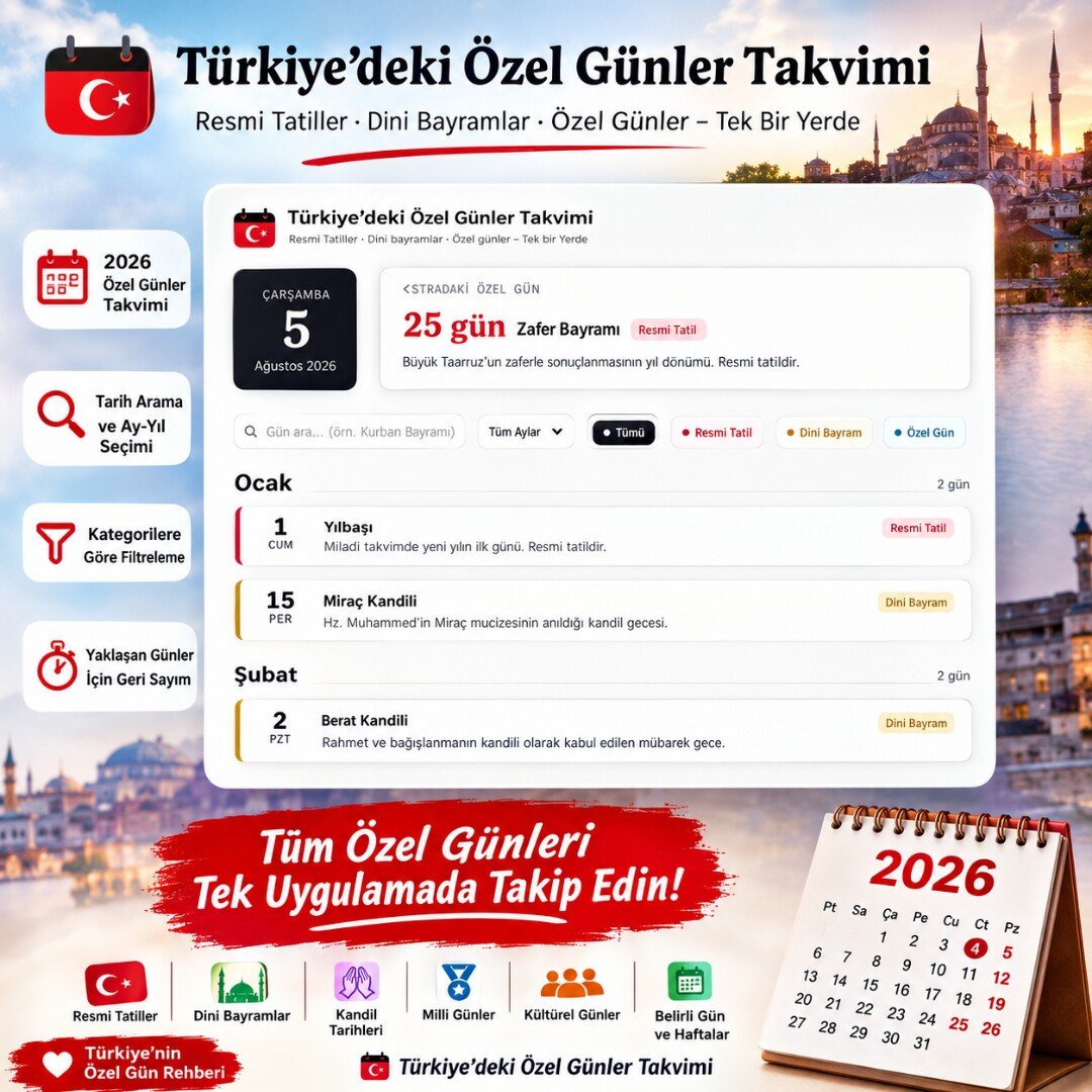 respawntv2's tweet photo. Türkiye'deki özel günler takvimi; resmi tatilleri, dini bayramları, kandil tarihlerini, milli günleri, kültürel günleri ve belirli gün ve haftaları tek yerde takip etmenizi sağlar.

https://t.co/PgwxWrlkXE https://t.co/YGODD1rfJ1