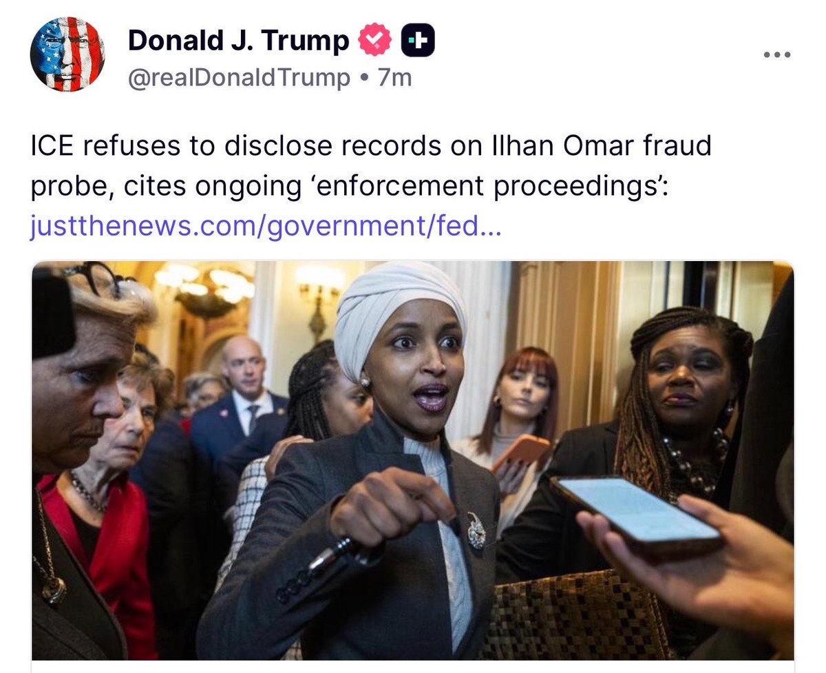 MAGAVoice's tweet photo. JUST NOW: President Trump just disclosed ICE has ongoing “enforcement proceedings” for Ilhan Omar

REVOKE ILHAN OMAR’S CITIZENSHIP AND

DEPORT HER https://t.co/PAipRZ80fV