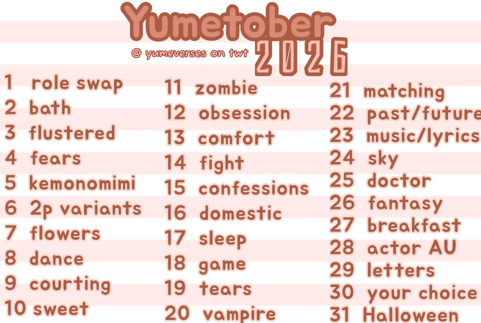 Yumeverses's tweet photo. #YUMETOBER #YUMETWT 🌸
Since the majority of people wanted it now rather than later, here is the yumetober list I was able to come up with !! https://t.co/Cg8ZvWe5ur