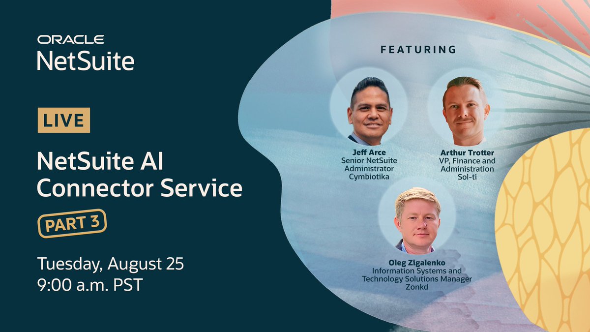 DhavalaSubbanna's tweet photo. @NetSuite AI Connector Service LIVE is back on August 25. Hear from customers about how they’re connecting NetSuite to Claude and ChatGPT, the use cases they’re prioritizing, and what they’ve learned along the way. Join live and bring your questions. https://t.co/28NBpn4U4y https://t.co/B7KLrDDByW
