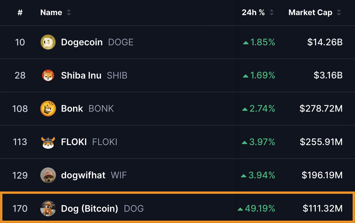 LeonidasNFT's tweet photo. $DOG is currently the 6th largest dog memecoin in the world and is now within striking distance of the top Solana dog coins

Imagine the statement it would make if a Bitcoin Rune flipped the top Solana dog coins

Imagine the cope on the timeline

You are not ready https://t.co/s9FK2QJOua