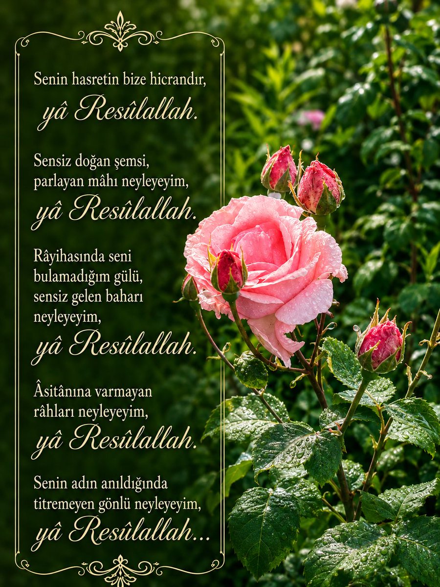 SelmanCeylan6's tweet photo. Senin hasretin bize hicrandır, yâ Resûlallah.
Sensiz doğan şemsi, parlayan mâhı neyleyeyim, yâ Resülallah.
Râyihasında seni
bulamadığım gülü, sensiz gelen baharı neyleyeyim, yâ Resûlallah.
Asitânına varmayan
râhları neyleyeyim, yâ Riesûlallah…
#mevlidkandilimizmübarekolsun https://t.co/nDmyeMcg7g