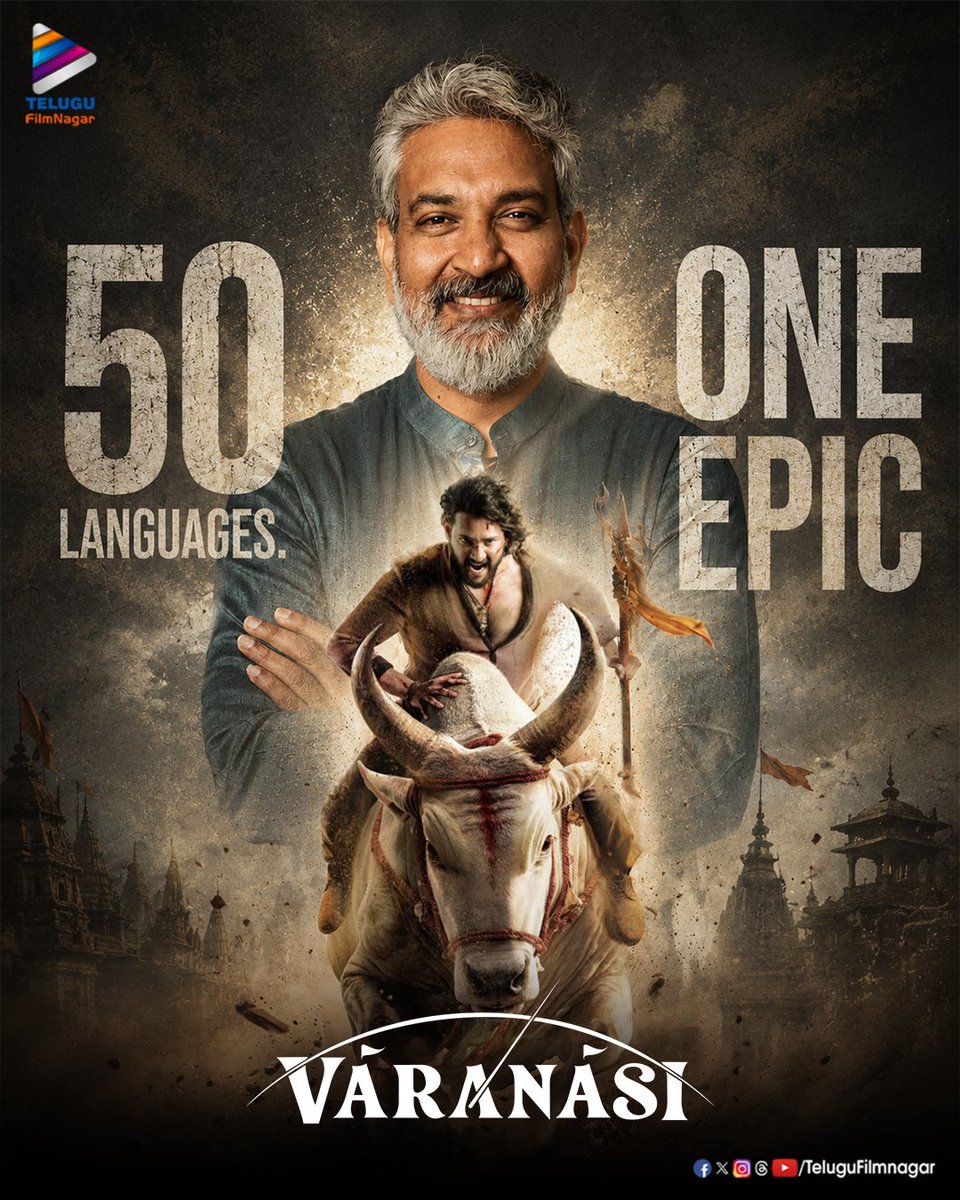 TollyBuzzz's tweet photo. GLOBAL CINEMA IS ABOUT TO WITNESS AN EPIC! 🌍🔥

#Varanasi is shaping up to be a grand cinematic spectacle, set for a massive worldwide reach with its grand release across 50 languages! ❤️‍🔥

The vision just got BIGGER! 🔥

#SSRajamouli #MaheshBabu #PriyankaChopra #PrithviRajSukumaran