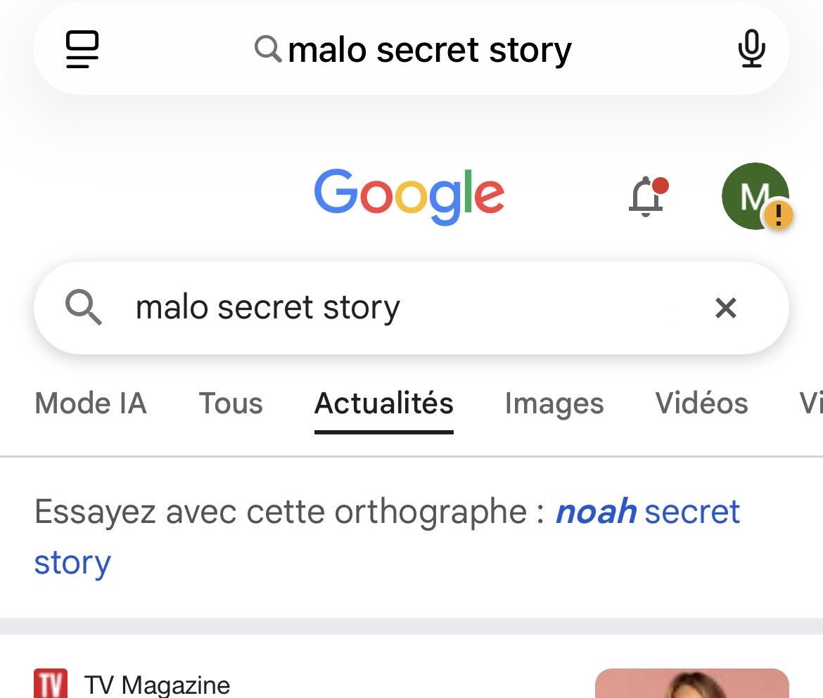 Mehdiluk's tweet photo. Même Google te propose une correction quand tu tapes Malo 😂😂😂 et je comprend pourquoi … #secretstory https://t.co/JWlkU13nZb