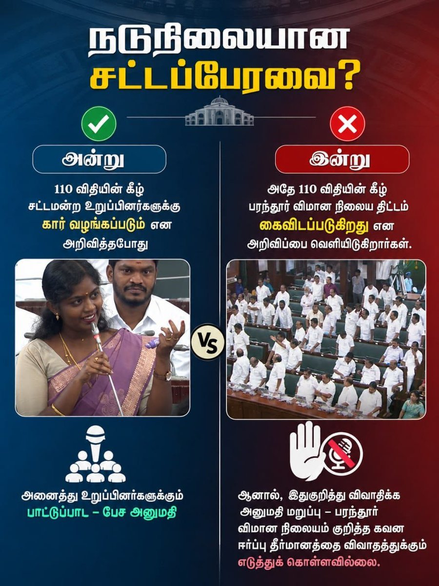 DMKITwing's tweet photo. சட்டப்பேரவையில் பாட்டுப் பாடவெல்லாம் அனுமதி வழங்கும் சபாநாயகர் -  பரந்தூர் விமான நிலையம் கைவிடப்பட்டது குறித்து பேச மட்டும் அனுமதி மறுப்பது ஏன்?

வளர்ச்சியை விட முதலமைச்சர்  மீதான புகழ்ச்சியே தமிழ்நாட்டிற்கு முக்கியம் என நினைக்கிறீர்களா? https://t.co/F8pp07F2Gk