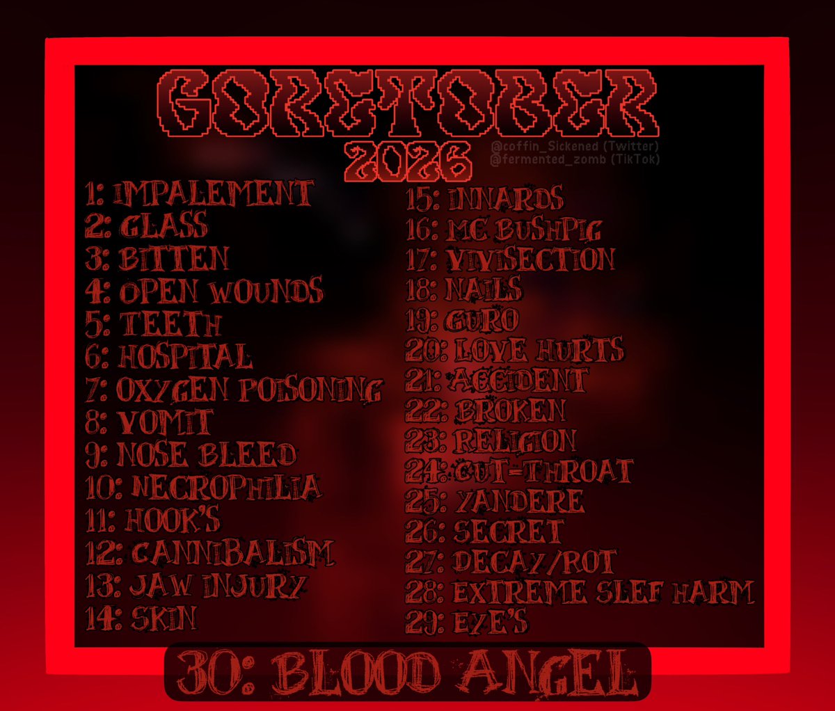 coffin_Sickend's tweet photo. I present you all Goretober 2026 >:3 https://t.co/LX76HYGD7S