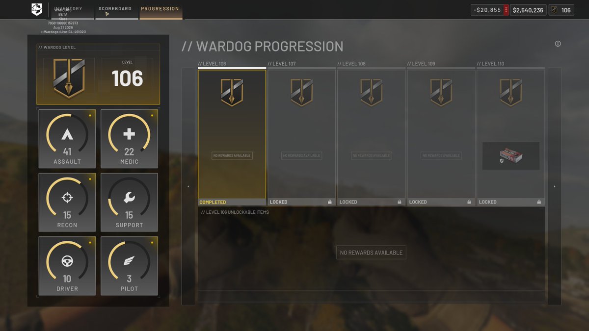 Klass's tweet photo. What a weekend on @WARDOGS 
- Level 106
- $2.5M in the bank
- 40hrs played in 3 days
See you at early access release 🫡 https://t.co/k8Ih43EN6N