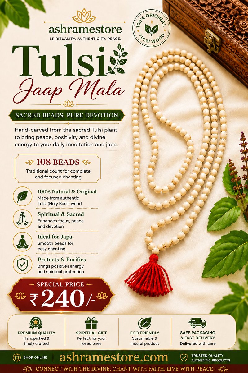 AshramEstore's tweet photo. 🌿✨ Connect with the Divine with Authentic Tulsi Jaap Mala ✨🌿

🛒 Order Yours Today:
👉 https://t.co/RyivPlbIRW

#TulsiMala #TulsiJaapMala #HolyBasil #SpiritualJewelry  #108Beads #MeditationBeads #JapaMeditation #ChantingBeads #SpiritualJourney #DailyMeditation #AshramEStore https://t.co/os4DFXRQ2i