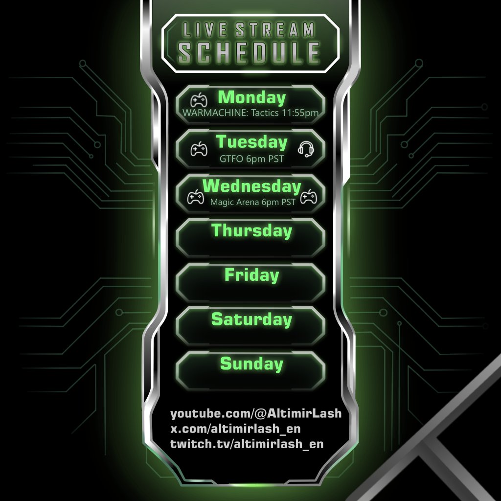 AltimirLash_EN's tweet photo. New schedule! I want to get back into the swing of doing things like a proper live streamer. Tuesday is a collab, and if we are really deep into feeling good, could do something Thursday as well. 

#vtuber #mtgarena #schedule #pngtuber https://t.co/cmBvnmJouT