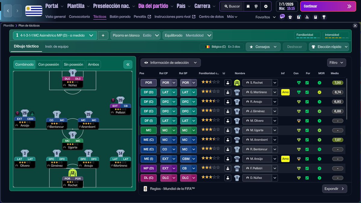 estanimanager's tweet photo. Los titulares de Uruguay en el Mundial #FM26. ¿Sorpresas? https://t.co/lesOruA3Jd