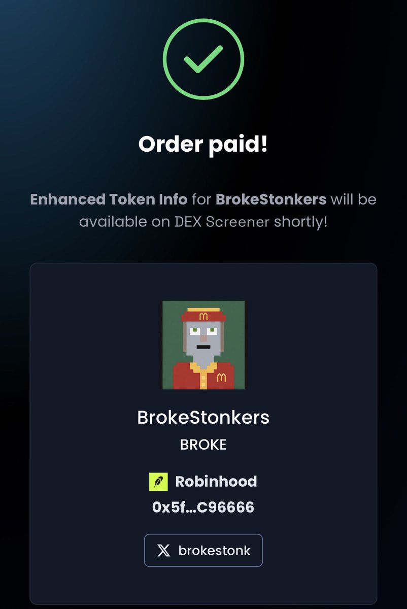 brokestonk's tweet photo. Someone just paid the Dex.

The night shift is getting a little advertising budget.

Still broke.
 Just more visible now.

$BROKE https://t.co/WuDi6Dgjft