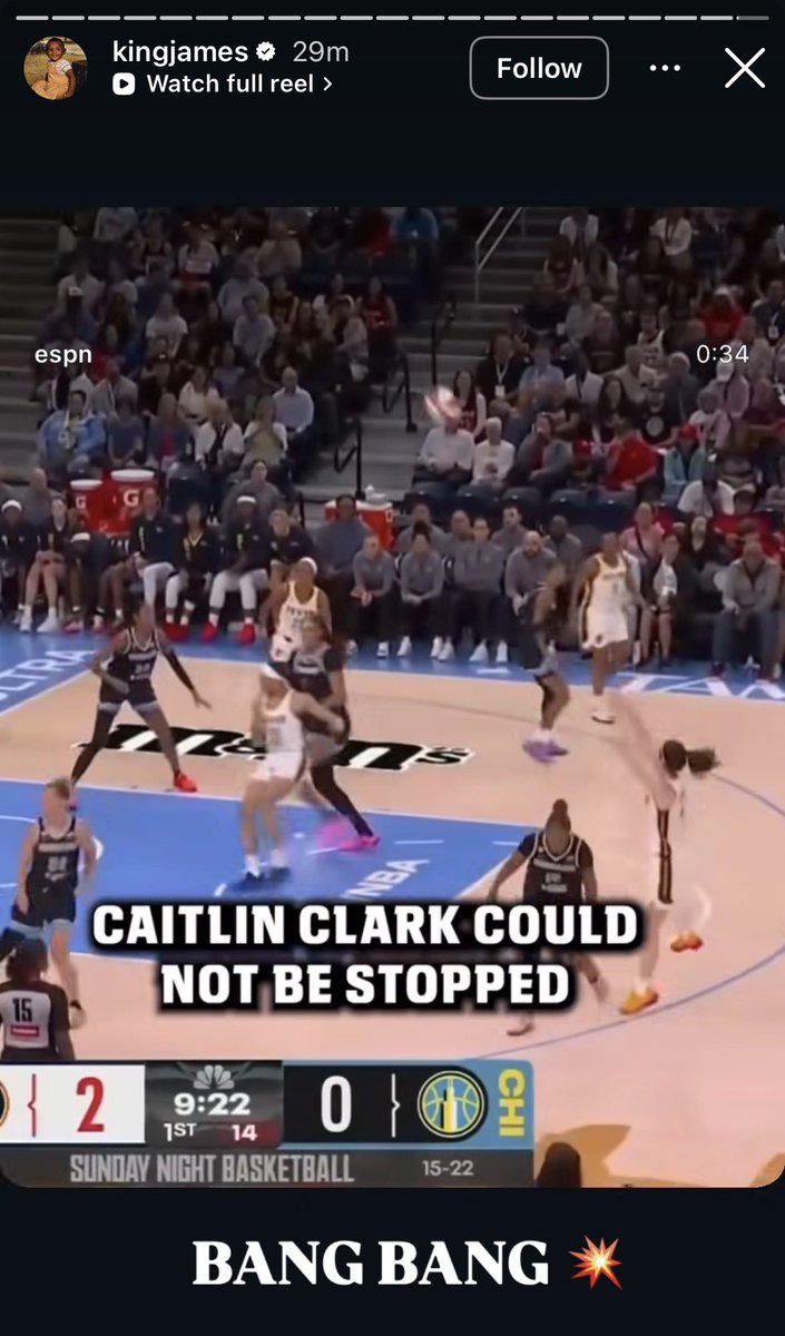 CClarkReport's tweet photo. Lebron James shows love for Caitlin Clark’s masterclass vs the Sky https://t.co/PBRD55HjWh