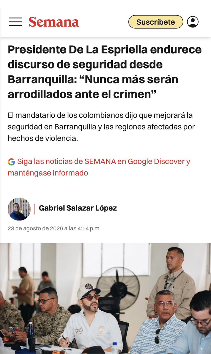 VickyDavilaH's tweet photo. Presidente De La Espriella endurece discurso de seguridad desde Barranquilla: “Nunca más serán arrodillados ante el crimen”

https://t.co/QZjPn8vU0p https://t.co/9pwADA86Ps