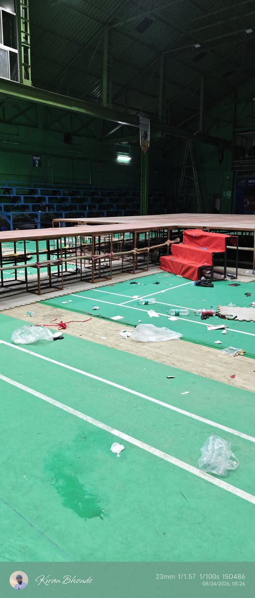 kiranbhonde's tweet photo. This is the Tukadoji Maharaj University badminton court of nagpur Maharashtra. The only thing left is to allow wedding ceremonies to be held here. Apart from badminton, various other sports are conducted on this court—specifically on the specialized wooden badminton court. Most of the time, the court remains closed for actual badminton play. Kickboxing competitions were held here yesterday, it is astonishing that the university permits such events on new mats placed directly over the specialized wooden badminton court. The court caretaker, Mr. Bhoyar, and the Head of University Sports, Mr. Bhosale, seem completely indifferent to this issue, repeated complaints have yielded no results. I urge that, in the future, only badminton be played on this court; otherwise, the wooden surface could get damaged, potentially leading to player injuries. This practice must stop, and strict action should be taken against those responsible for allowing it.
@BadmintonB10453 @Dev_Fadnavis @SunetraA_Pawar @mansukhmandviya @BAI_media
@maharshtrasportschannel