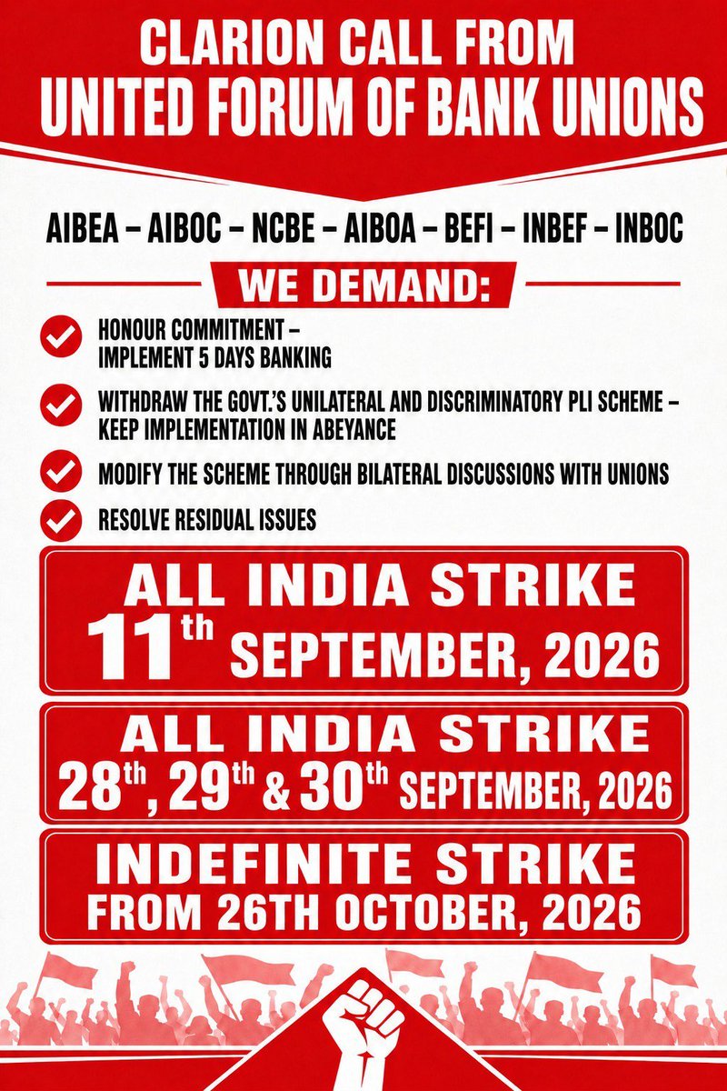 UFBUIndia's tweet photo. We Demand Immediate implementation of #5DaysBanking , Withdrawal of Discriminatory #PLI https://t.co/Y1mlCCuH3R