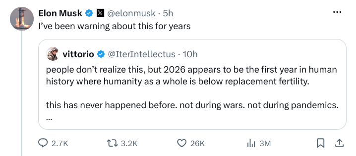 Devon_Eriksen_'s tweet photo. It's useless to warn people about something if no one can have a conversation about why it's happening and what must be done to stop it. 

And that conversation is something that the tech elite are totally unprepared to have, because the solution will hit them directly in the pocketbook. 

I can tell you how to fix the fertility crisis in three words.

But I can't actually fix the fertility crisis with those words, because y'all are not ready to do what's necessary. You think you are, but you're not. And you'll understand why I say you're not when I tell you the three words:

Stop. Hiring. Women. 

Now do you get it? 

A moment ago, you thought you were willing to do anything to fix this existential threat to every part of the world that matters. 

Now, you want to ask me if there isn't, possibly, some gentler way that doesn't involve any nasty shocks to our nice, peaceful, tolerant, inclusive liberal way of life. 

Or you're just calling me a big meanie. 

Doesn't matter. When you argue with the point I am making here, you are arguing with Mother Nature, and I promise that Mother Nature cannot hear you, and she does not care.

Women already have a job, a job they evolved for. A job that is so demanding that they have to 100% specialized for it. 

Women's job is making humans. 

And there's only 15 years between the age when it's a felony to make a human with them, and the age when the stuff they need to make humans starts to not work so well. 

If they are filling the role of men during that time period, they cannot do their own full-time, maximum effort job, and you get no new humans. 

This is precisely why Mother Nature designed women to only mate with men who are wealthier and more powerful than they are. Because a woman, who is working full time at making humans, needs to be supported. 

A baby human is an investment in the future. You can't make investments in the future without someone else supporting you in the present. 

If men cannot do this, women won't have babies with those men. 

This is why every single high-tech civilization has the fertility crisis.  

Because every time a civilization gets high-tech, the elites, who buy labor, have a bright idea. Let's start educating the women, they say. That way, we can hire them and double the supply of labor. Which is totally good for society, and the fact that we, personally, will benefit most from this is a total coincidence, and not in any way the whole reason that Wall Street loves feminism. 

Everyone knows that there's a near-perfect correlation between female education and the fertility crisis. 

But very few people have truly understood why. It's not the education. It's what the women are being educated for. 

If you just wanted to teach them matters animal, vegetable, and mineral, along with many cheerful facts about the square of the hypotenuse, there would be no problem at all. 

But women are not being educated so they can be interesting conversationalists, or well-rounded human beings. They are being educated so they can sit in a cubicle eight hours a day between the ages of 20 and 35, and answer emails or design marketing campaigns. 

That leaves them neither the time nor the resources nor the inclination to make humans, because men aren't any more powerful than they are. Which gives them the ick. 

And, of course, they're miserable, because they are genetically programmed to be happy when they do their real job, which is making and refining little humans. Not emails or spreadsheets or marketing campaigns. 

But no one is ready for this conversation, because it would involve admitting that every change in Western values after WW2 was a huge mistake. 

 @elonmusk isn't going to stop hiring women. Hell, it's not even legal to stop hiring women. You can get sued into oblivion for that. 

But woman can't make little humans unless the other responsibilities of life are somebody else's problem. 

And she doesn't want to make little humans with any man who cannot shield her from all those extra duties. 

The bar for being able to do that used to be "reasonably successful tradesman". Now it's actual serious wealth. 

We can't IVF our way out of this problem. And we can't just sit around posting "have more babies" on twitter. We have to address the real obstacles that prevent women from having kids. 

And the biggest of those is that we have, in effect, demanded that they share every single adult male responsibility from career-building to voting to military service. 

All of these responsibilities and burdens were sold to women as opportunities. But nothing is an opportunity if you can't opt out. Just try being 18 years old and finding a man who will 100 percent support and take care of you while you bear his children and do a little light housework. 

It's possible, but you had better be exceptionally beautiful, with a sunny personality to match, and social access to the right set of men. 

Because the average man can't offer you that deal anymore. 

Not won't. Can't.

And there aren't enough rich men to go around.