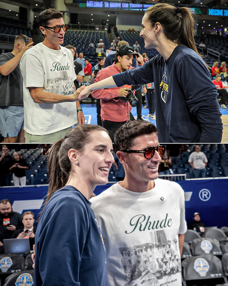 ESPNFC's tweet photo. Robert Lewandowski pulled up to watch Caitlin Clark and the Indiana Fever in Chicago 🙌 https://t.co/zIfinIvK95