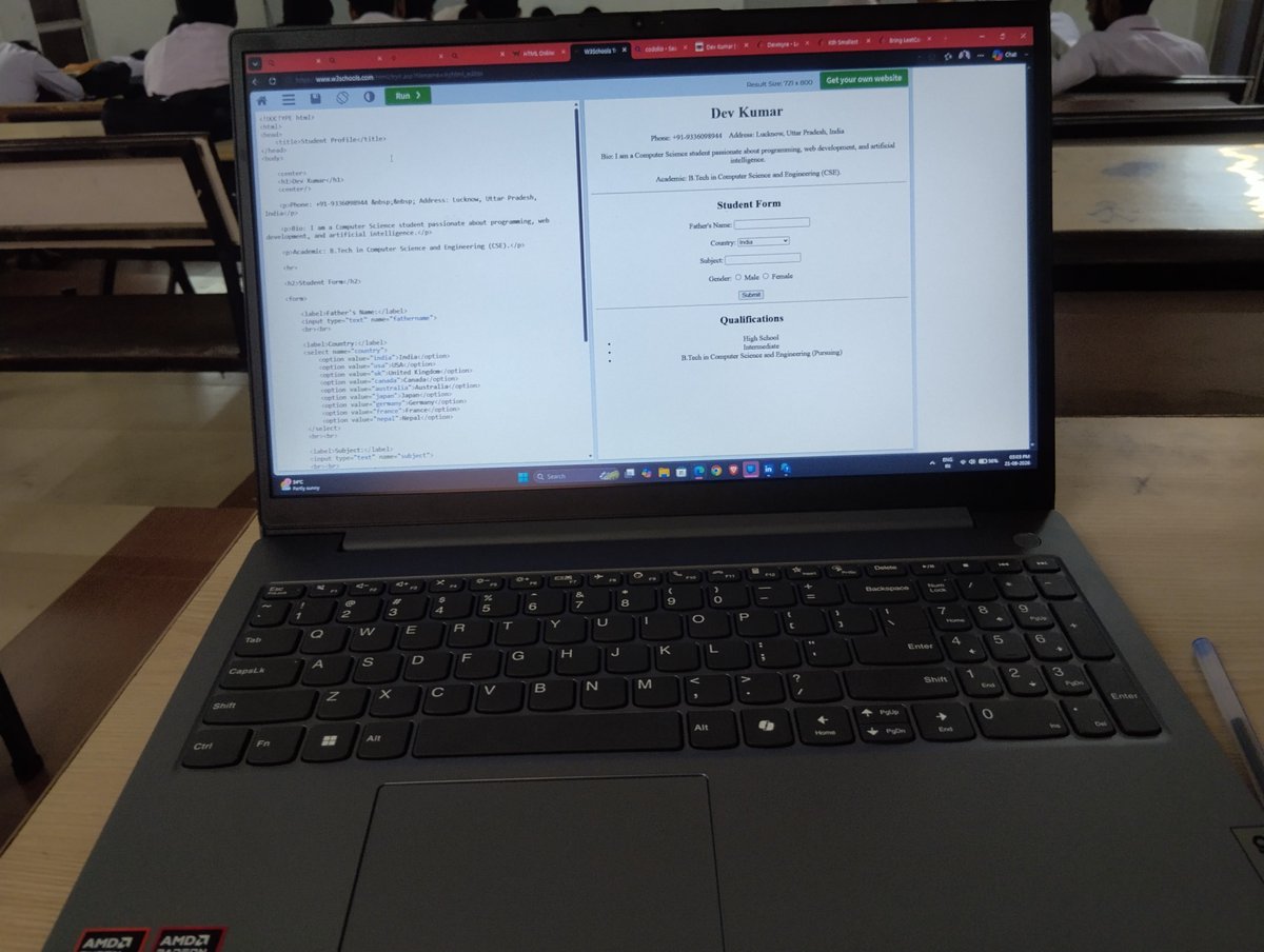 devk09's tweet photo. What do Industry demand from developers today? 

AI
APIs building
Cloud Computing
Devops
Cyber security

Meanwhile my college teaching static web design https://t.co/FIKBWwRYCa
