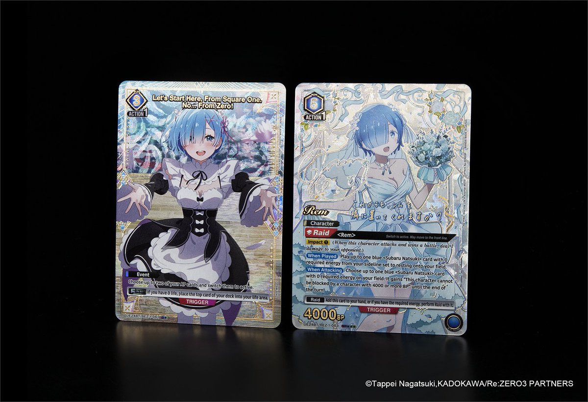UA_EN_TCG's tweet photo. [Card Reveals]
Check out this photo of rare alt-art cards in the #ReZERO -Starting Life in Another World- [UE24BT] Booster Pack coming Sep. 18! 👀

➡️ Let's Start Here, From Square One. No... From Zero! - U★
➡️ Rem - SR★★★

Details! 👇
https://t.co/rLT74ZwIxc

#UNIONARENA_EN https://t.co/Zzr7OlDDD1