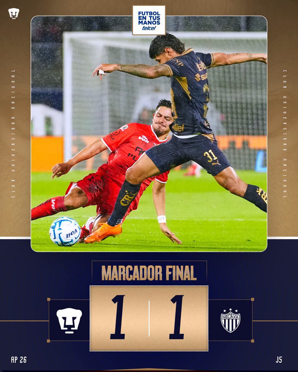 JavierPuma8a's tweet photo. Partido bajo la lluvia, malo por parte de Pumas. 

Entró Memote y asistió a Luciano para el gol del empate. 

La UNAM llega a 8 puntos y es octavo general. 

Otra vez Keylor Navas es el único que se salva. https://t.co/JbuJ5IsXPH