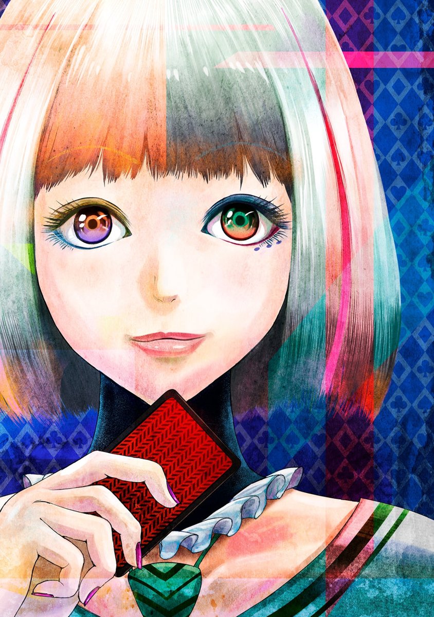 ZANMULABYRINTH's tweet photo. 1-3話の扉絵振り返り。
話の中身とリンクさせて、徐々に残夢の素顔が明らかになる暗示。あと顔のパーツはあえて左右反転させて人形っぽい不気味さを出そうとしてました。 https://t.co/t0MLMULW2H