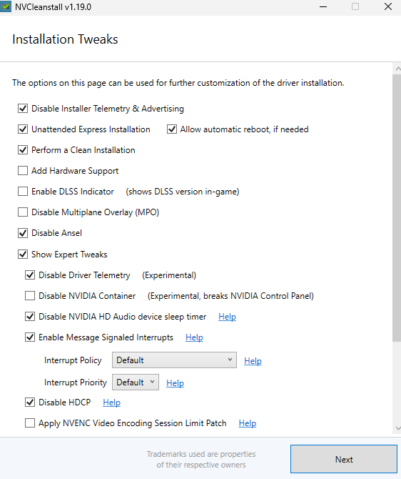 Qunixtweak's tweet photo. NVCleanstall Guide  If you want a clean install without the bloat:  Display Driver: ON PhysX: ON Everything else:OFF  Then:  Clean Installation: ON Disable Installer Telemetry: ON Unattended Installation: ON Automatic Reboot:ON  Expert Tweaks: MSI: ON Interrupt Policy:Default. https://t.co/mJhvktkFPy
