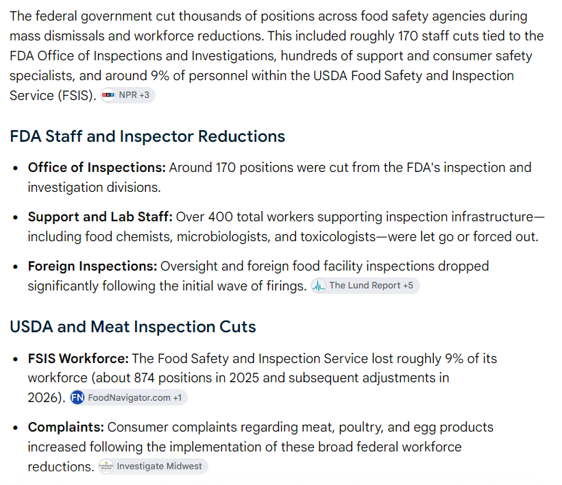 s_sharky214's tweet photo. @RadarResist #TrumpMeat #MysteryMeat Why do I get the feeling this "imported meat" is going to start another health emergency similar to Covid? Remember DOGE?
"The federal government cut thousands of positions across food safety agencies during mass dismissals and workforce reductions." https://t.co/X3Trj22dOK