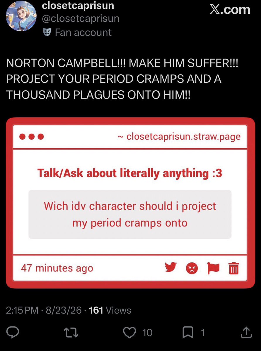 closetcaprisun's tweet photo. why do these have bookmarks is someone making a thread about me and norton https://t.co/KjwtcTtxtY