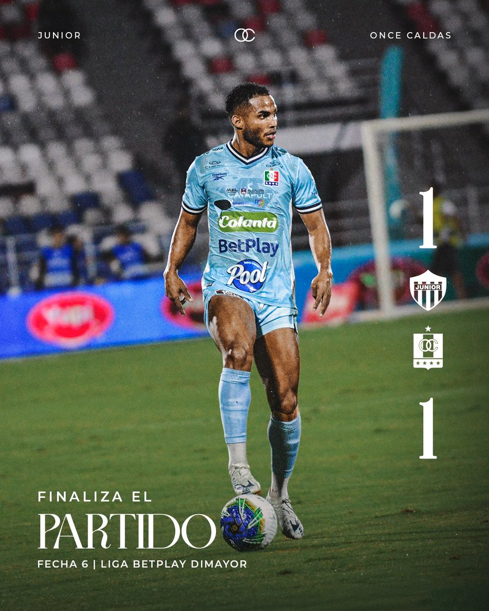 oncecaldas's tweet photo. ⏱️ 90’ [Junior 1-1 ONC] 

Finaliza nuestro encuentro en el Estadio Romelio Martínez 

#somosOnce https://t.co/VIcyXg6air