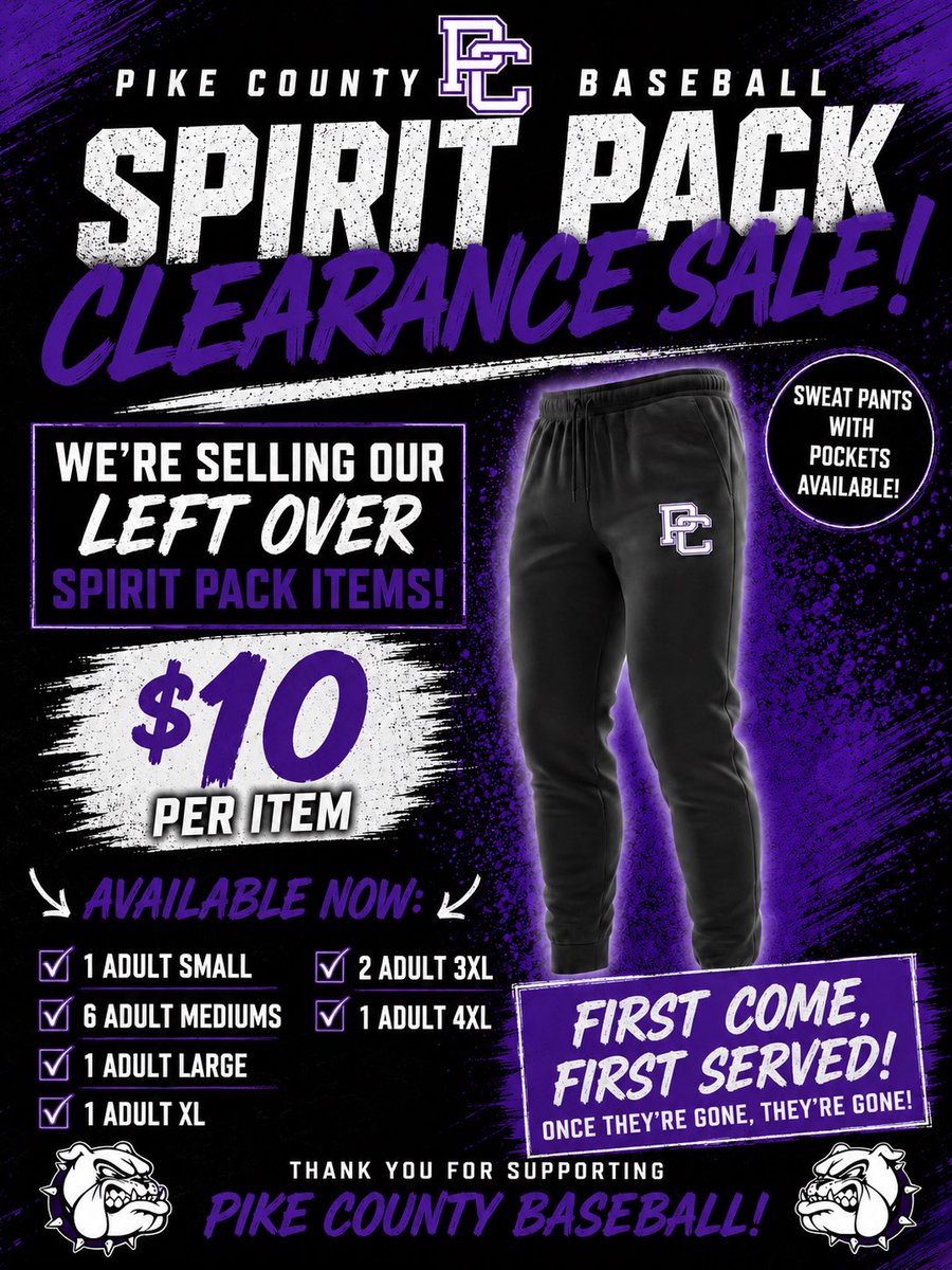 PikeCoBaseball's tweet photo. 🚨 PIKE COUNTY BASEBALL SPIRIT PACK CLEARANCE! 🚨

We have extra Pike County Baseball Spirit Pack gear available, and we’re clearing it out for just $10 PER ITEM! 

Interested in purchasing? Contact Coach Lange:

Call/Text: 931-279-2340
Email: CLange@pikecountyschools.com https://t.co/zn080DG1ml