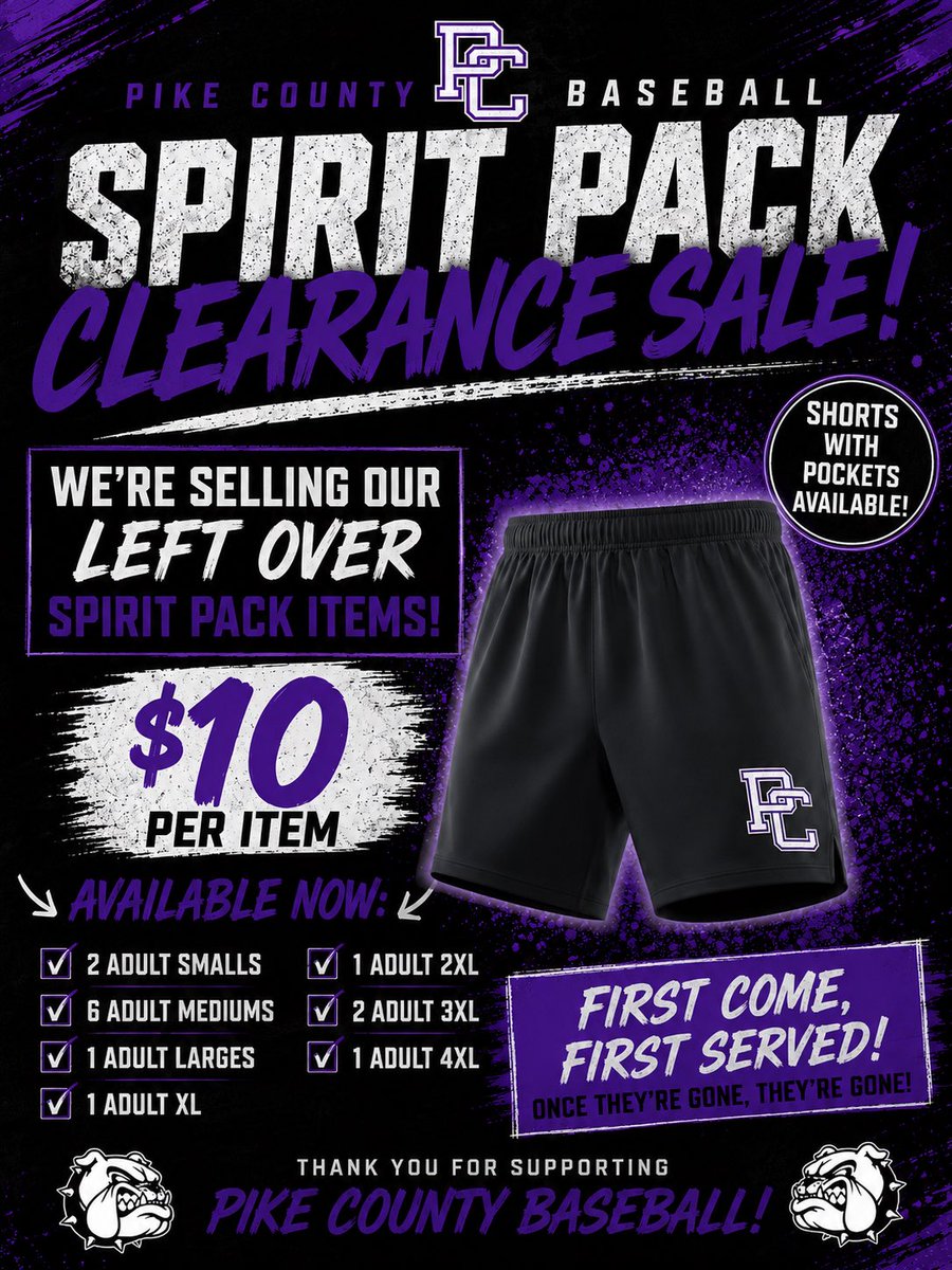 PikeCoBaseball's tweet photo. 🚨 PIKE COUNTY BASEBALL SPIRIT PACK CLEARANCE! 🚨

We have extra Pike County Baseball Spirit Pack gear available, and we’re clearing it out for just $10 PER ITEM! 

Interested in purchasing? Contact Coach Lange:

Call/Text: 931-279-2340
Email: CLange@pikecountyschools.com https://t.co/zn080DG1ml
