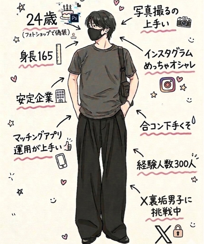 0_q4a's tweet photo. ←マチアプ歴6年の24歳
・写真めっちゃ盛る
・髪の毛長い
・インスタお洒落
・女の服、髪型に詳しい
・アポ慣れしてる
・女1人に執着しない

→35歳、マチアプ歴3ヶ月
・仕事は真面目
・休日は筋トレ
・写真は旅行先で撮ったやつ
・プロフ「よろしくお願いします」
・1人の女と2週間LINE
・既読無視でメンタル死亡

この2人が同じ女にいいねしてる

そりゃ35歳からマッチングアプリ始めた普通の男はキツいわ……

35歳でも同じ年くらいを狙うなら全然可能性はある

ただ、年下の20代前半の女とデートしたいなら市場を変えるべき