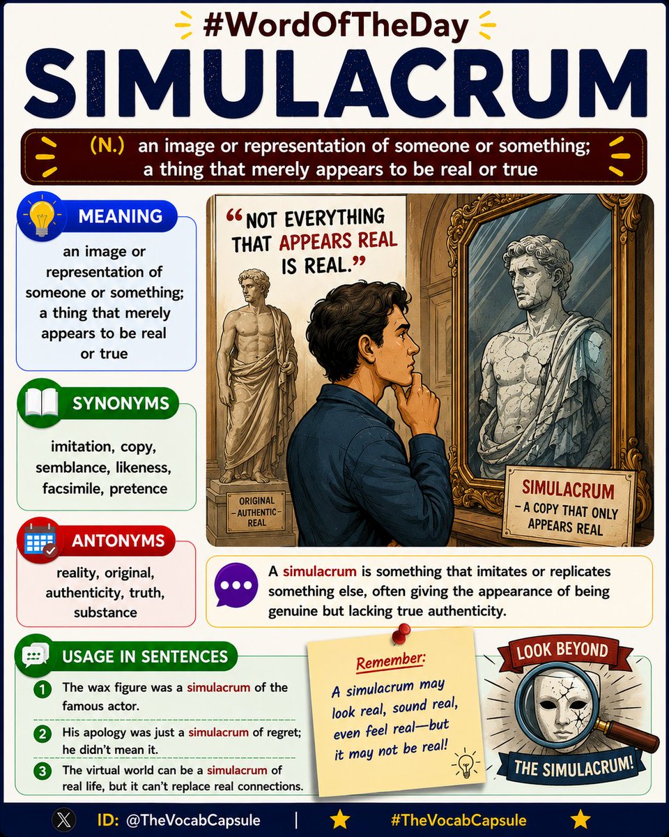 TheVocabCapsule's tweet photo. #WordOfTheDay is SIMULACRUM.
Pronunciation: https://t.co/BzujUQe9mw https://t.co/jFbliNBeXm