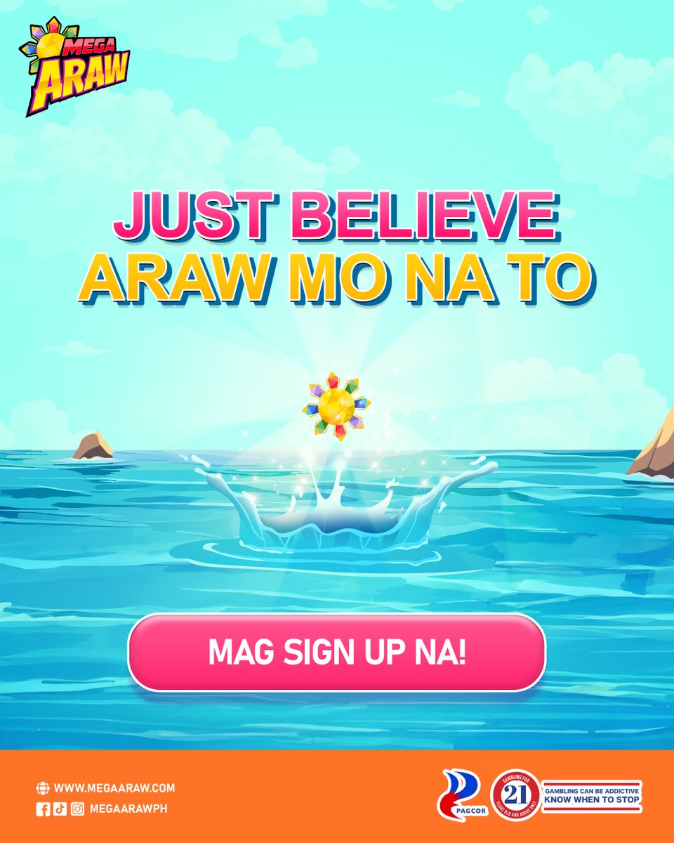 megaaraw's tweet photo. Malay mo, ngayon na ang day mo! ☀️✨ Just believe—dahil baka araw mo na 'to!
Mag-sign up na and start your fun gaming experience today! 🚀

🌐 Register now at https://t.co/Tsvv7OBN3R https://t.co/54mhz1H48h