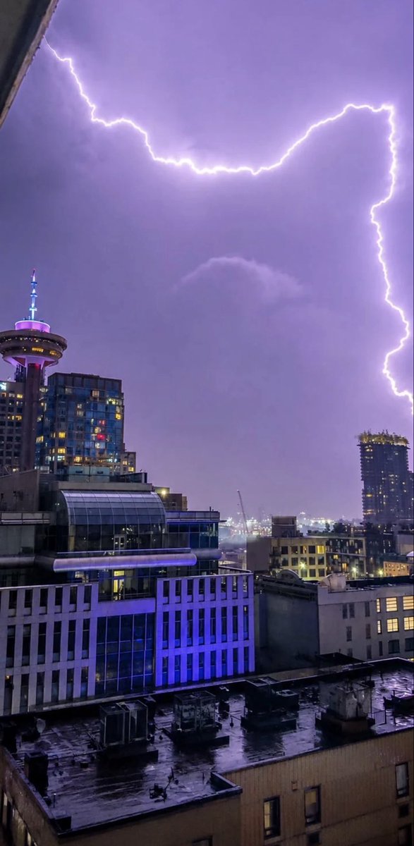 Count3D's tweet photo. Amazing purple lightning storm last night in Vancouver.  Never see anything like it! Few amazing photos (by u/No_Emphasis5998 u/CasuallyExplained) #Vancouver #purplelightning #lightningstorm https://t.co/pRzrywSD0P